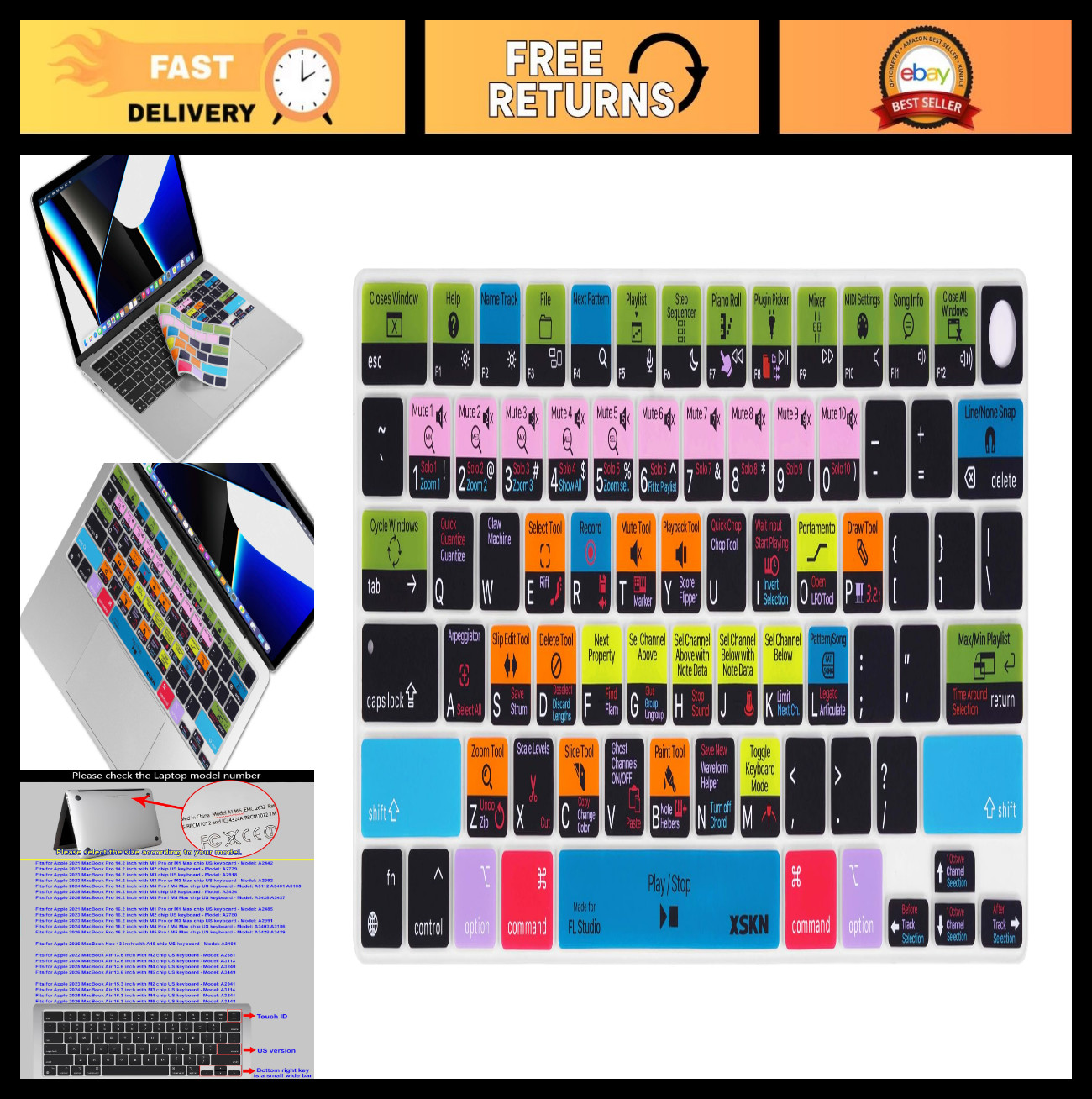Keyboard Cover for FL Studio - MacBook Pro 14/16 & Air 13/15 - US Layout, 2021-2