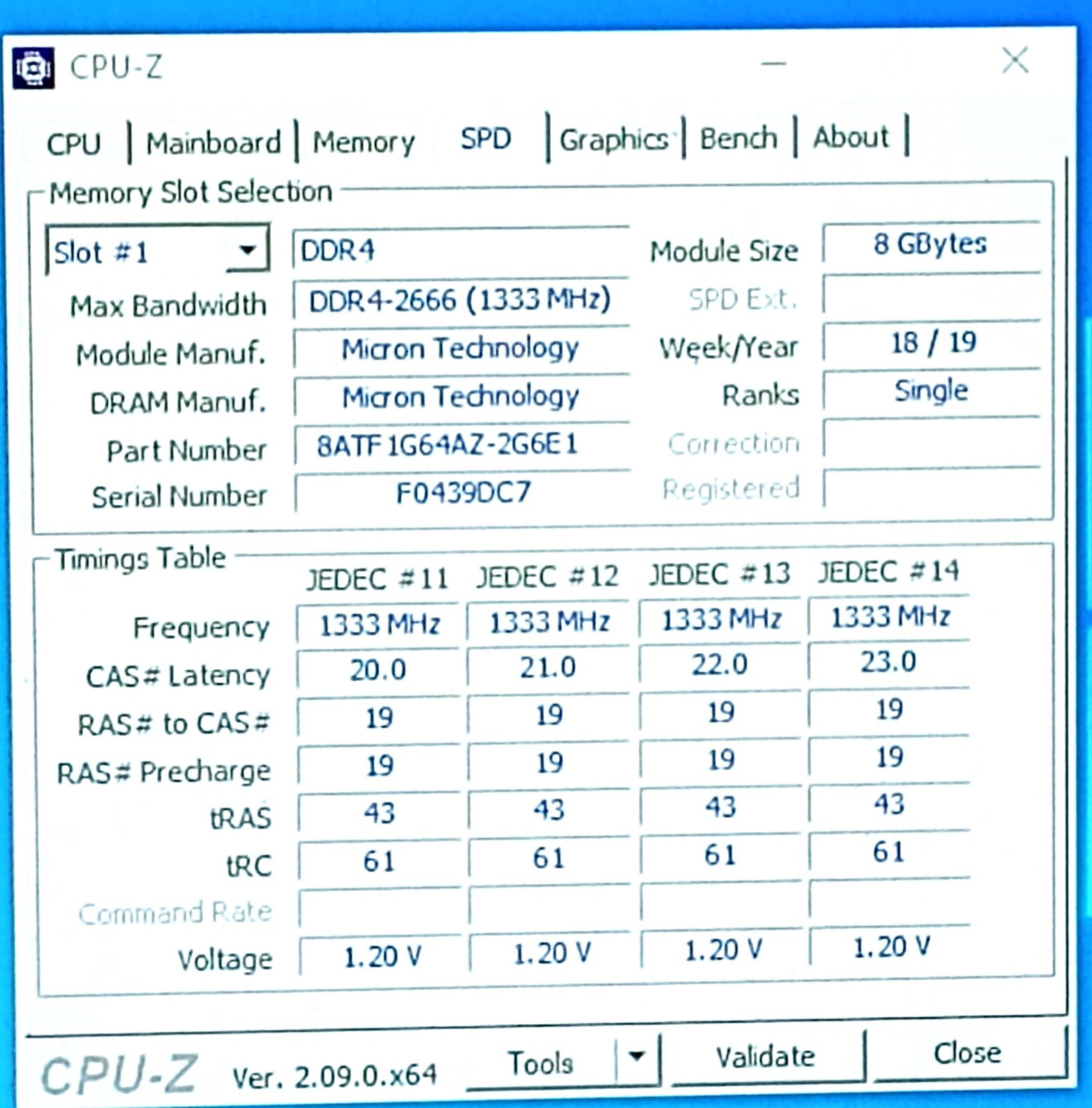 MTA8ATF1G64AZ-2G6E1 Micron 8GB 1Rx8 PC4-2666V DDR4 Desktop RAM Memory