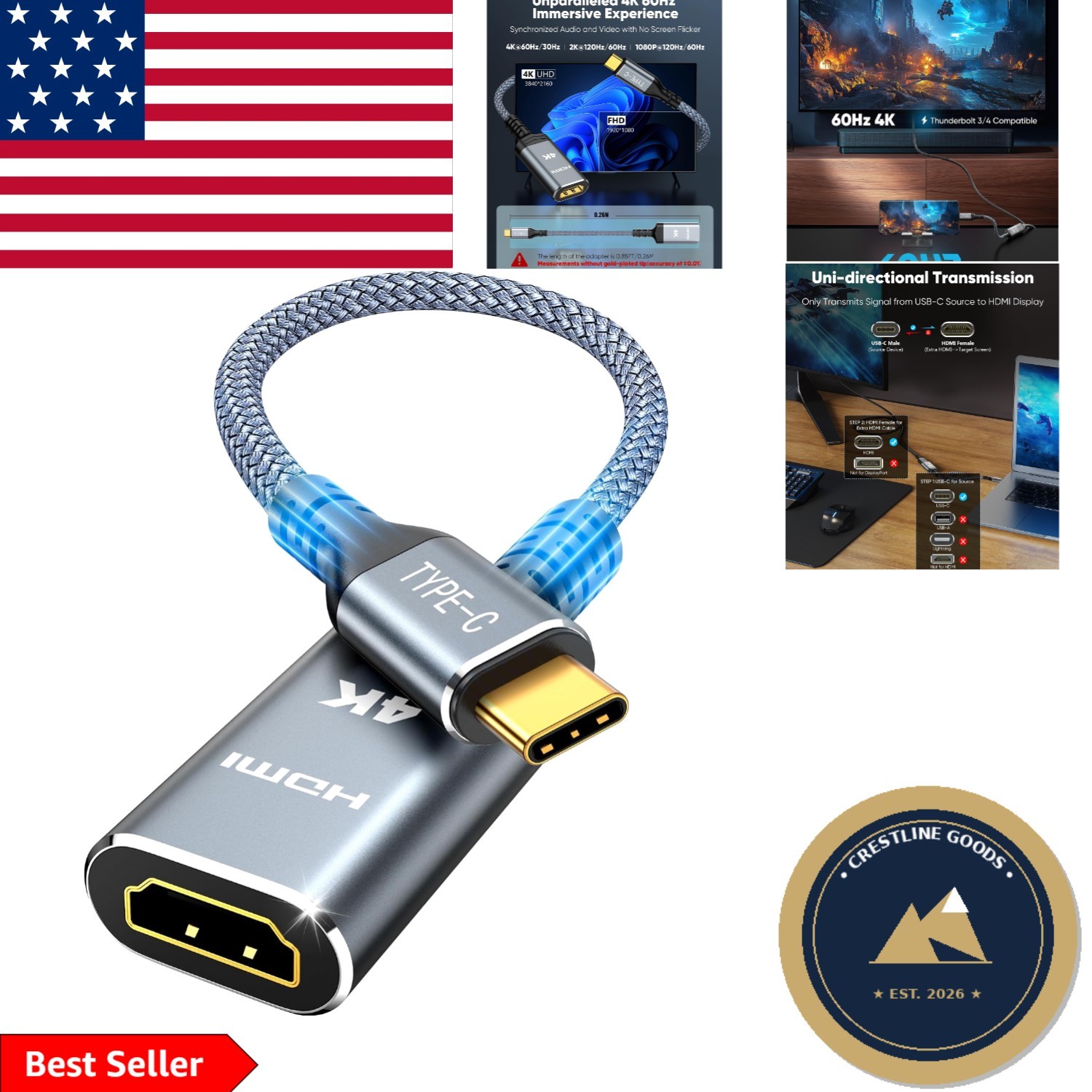 High-Speed 4K HDMI Adapter for All USB-C Devices - Perfect for Home Theater