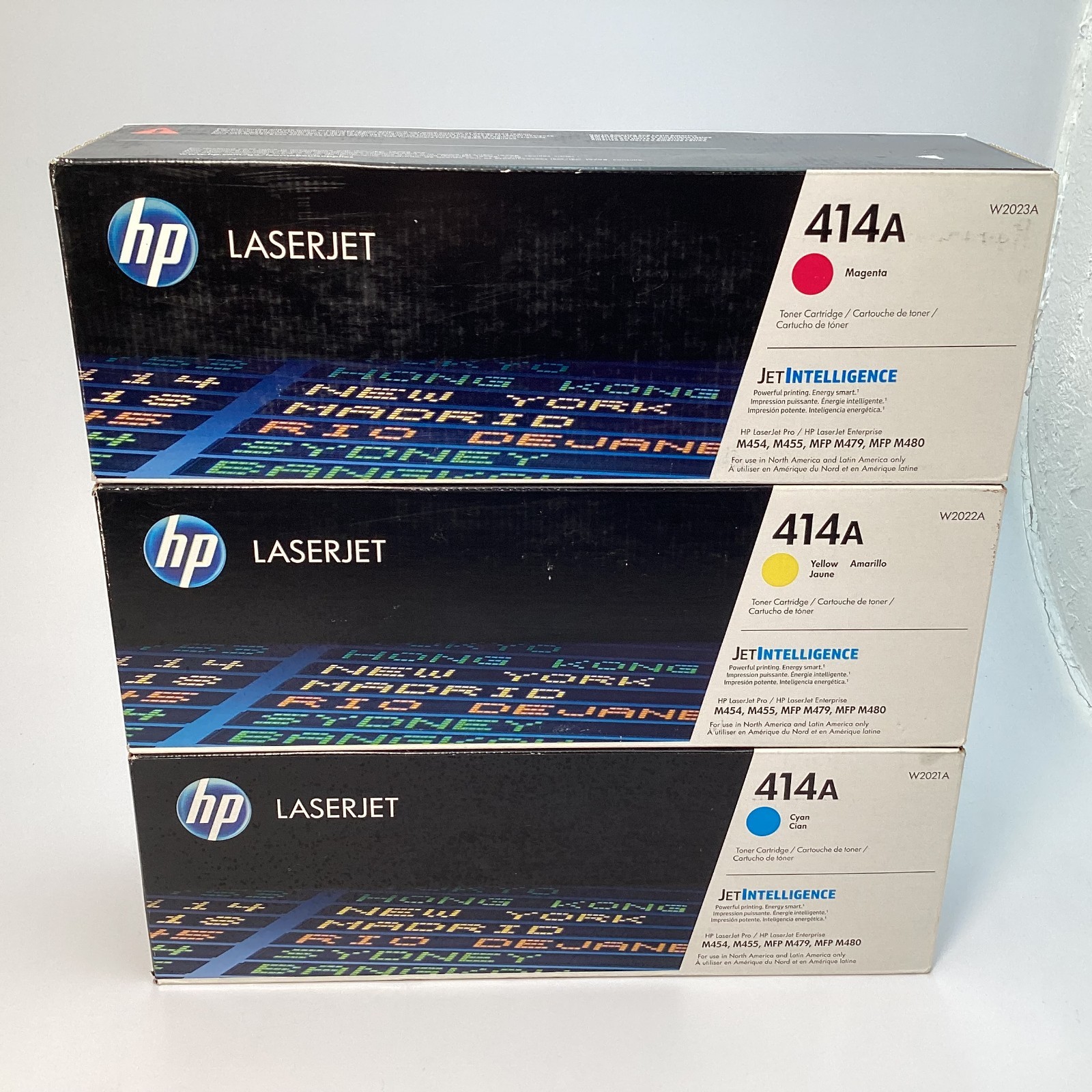 HP 414A Toner Cartridges Lot of 3 (Cyan, Magenta, Yellow) Exp 05/2023 - 06/2023