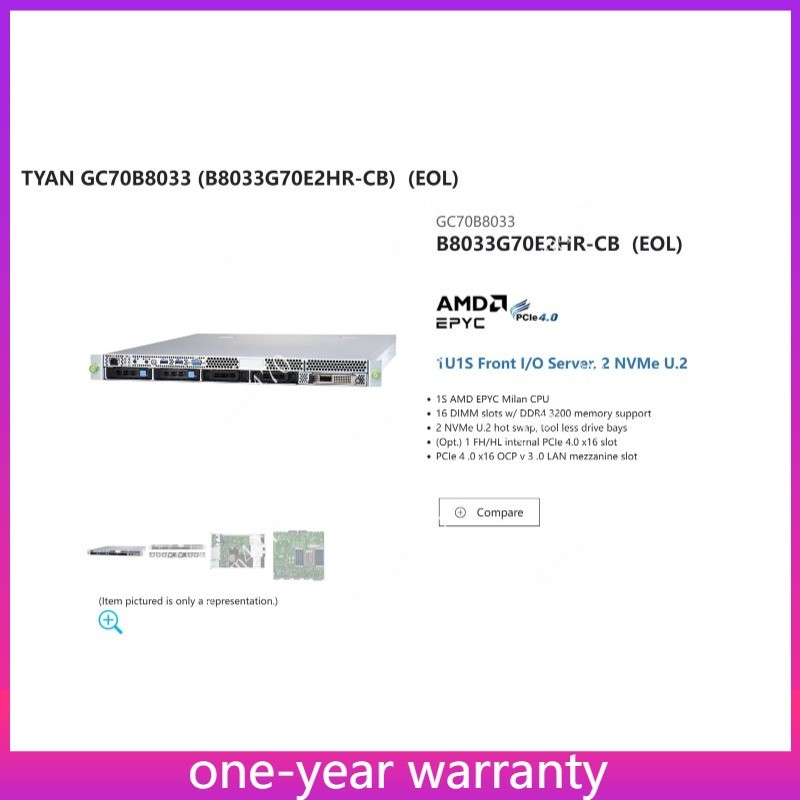 B8033G70E2HR-CB AMD EPYC 7663+TYAN GC70B8033 2.00GHz 56-Cores 1U server New