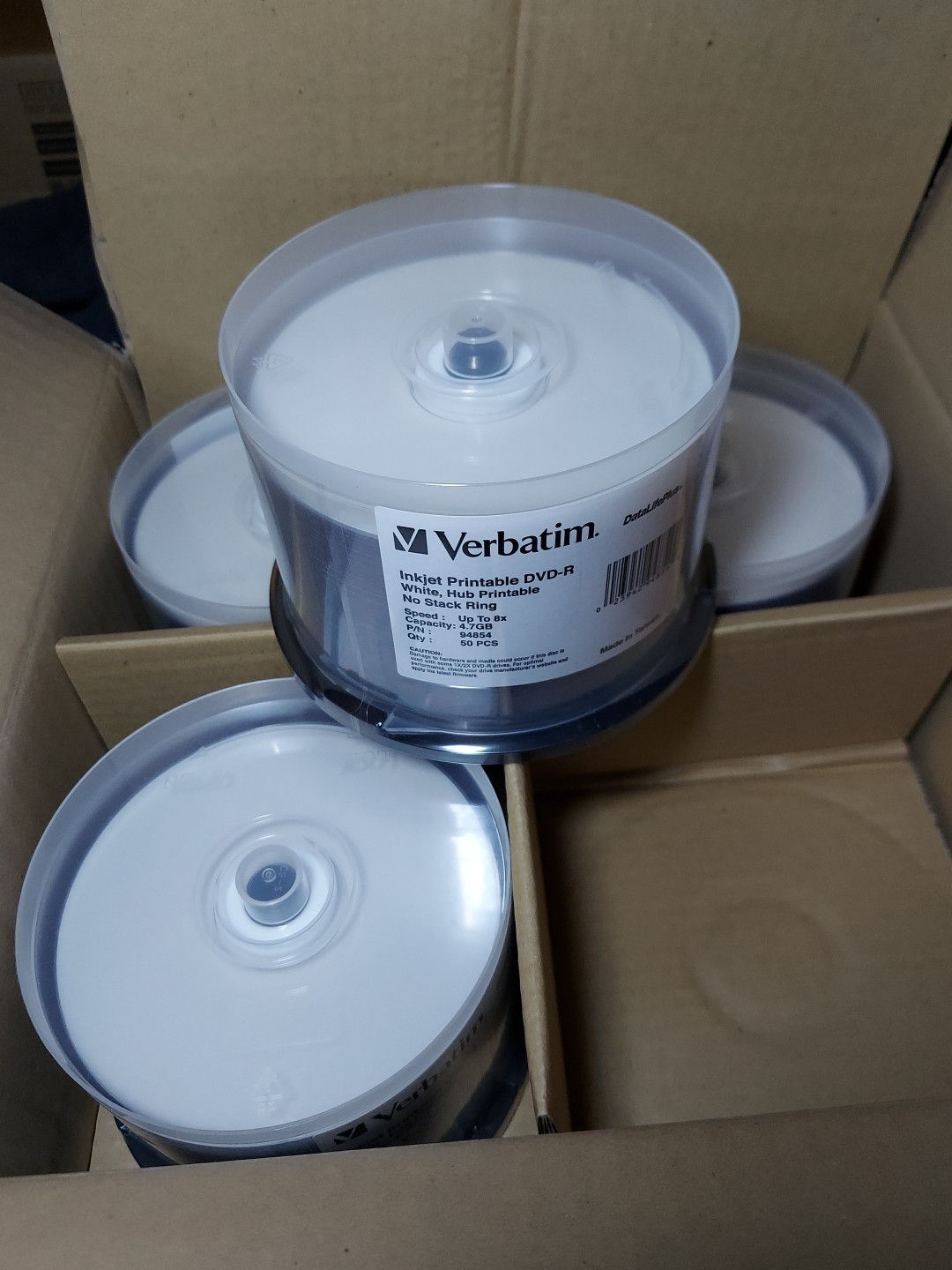 Case 200 Verbatim DVD-R 4.7GB 8X DataLifePlus White Inkjet Printable 94854