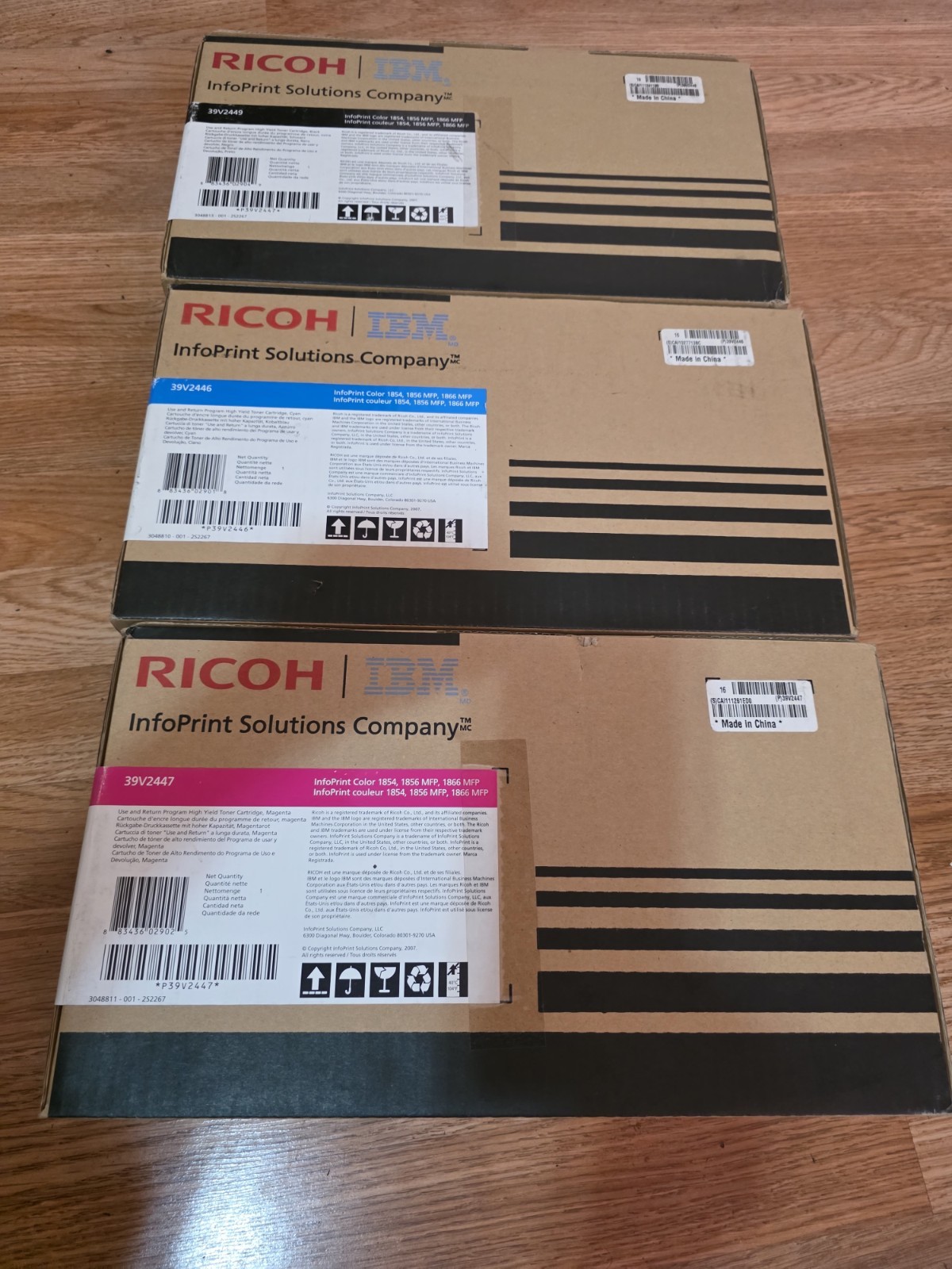 Lot of 3 Ricoh IBM InfoPrint Color 1854 1856 1866 High Yield Toner Black Cyan Ma