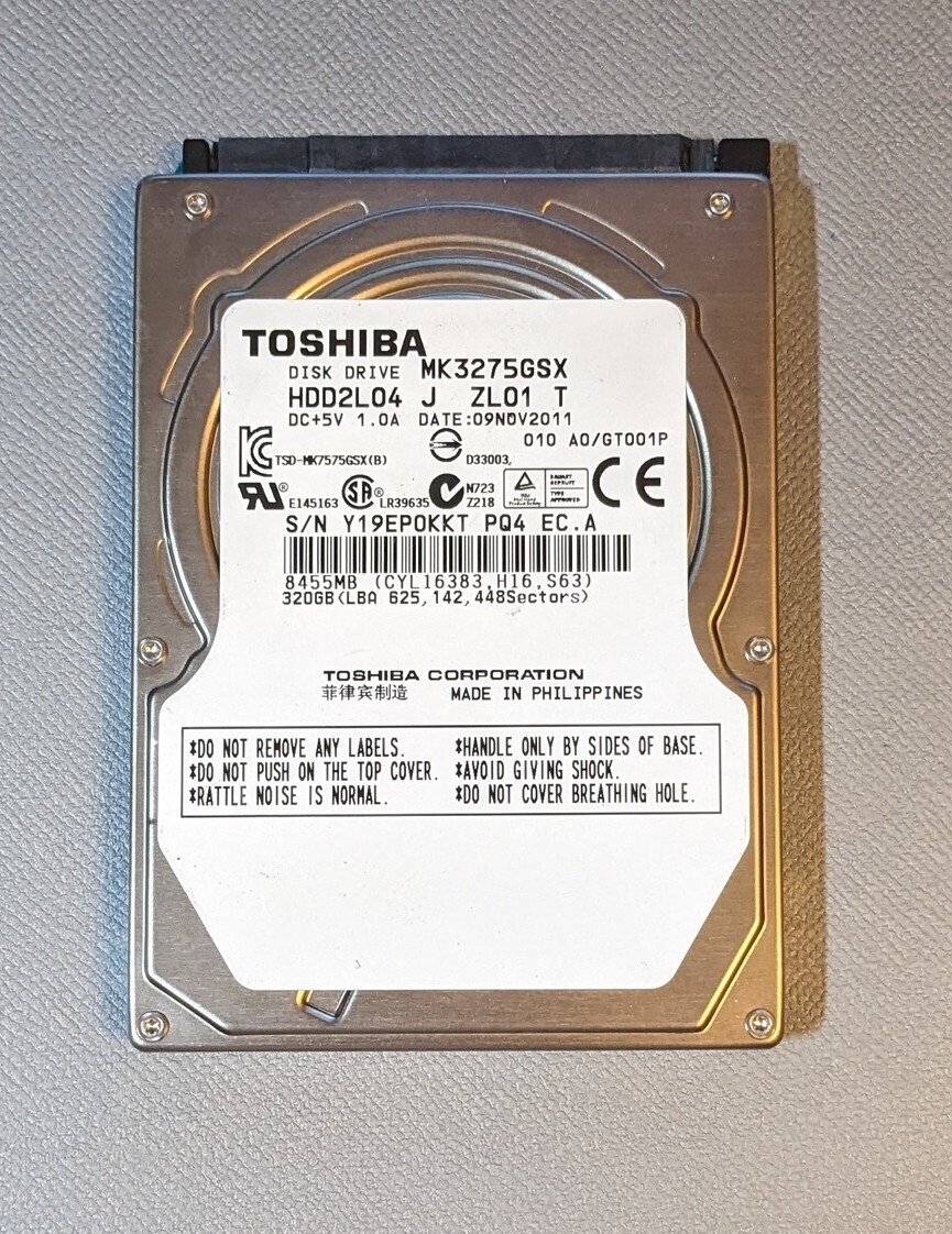 Used/Working 2.5-inch HDD Normal result Toshiba MK3275GSX [320GB 9.5mm] [Usage