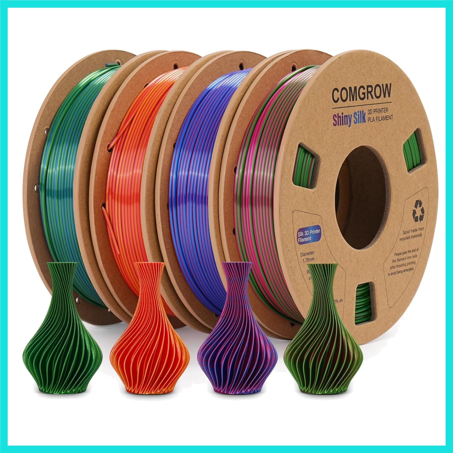Silk Shiny Rainbow Multi-Color 3D Printer Filament, 3D Printing Materials Sil...