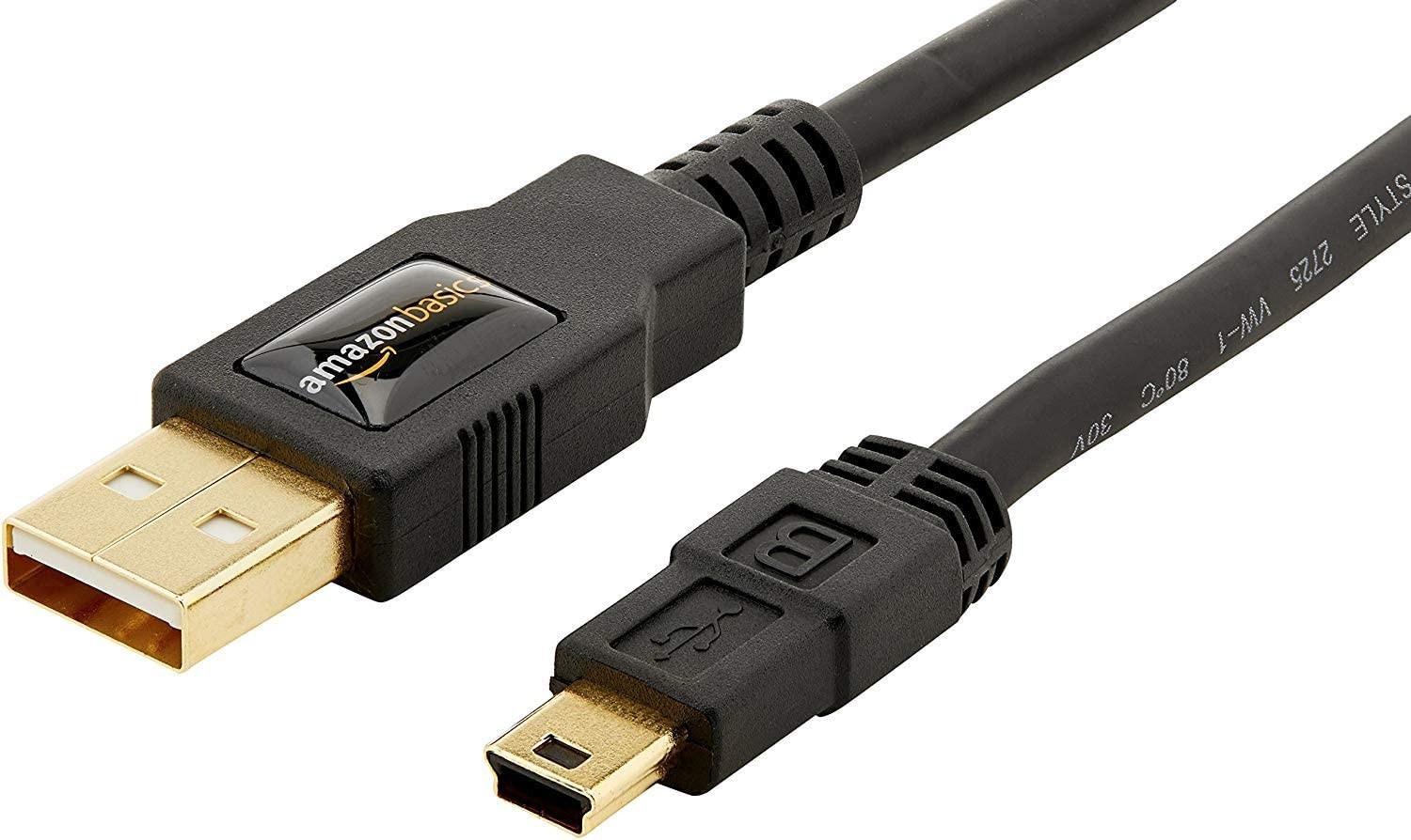 Amazon Basics USB-A to Mini USB 2.0 Cable – 3ft, 480Mbps, Gold-Plated, Black