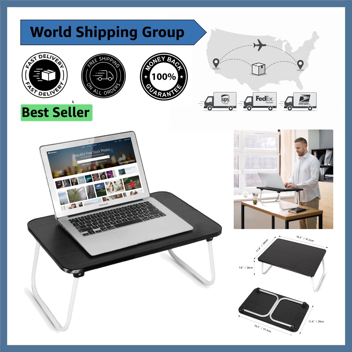 Foldable Laptop Tray - Stylish Black Table for Reading, Writing, and Breakfast