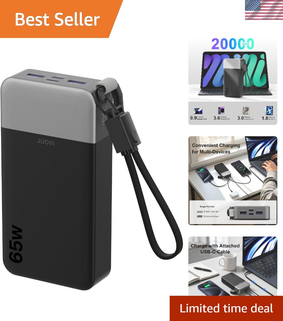 Smart Digital Display Power Bank - 65W Fast Charger with Safe-Switch Mode