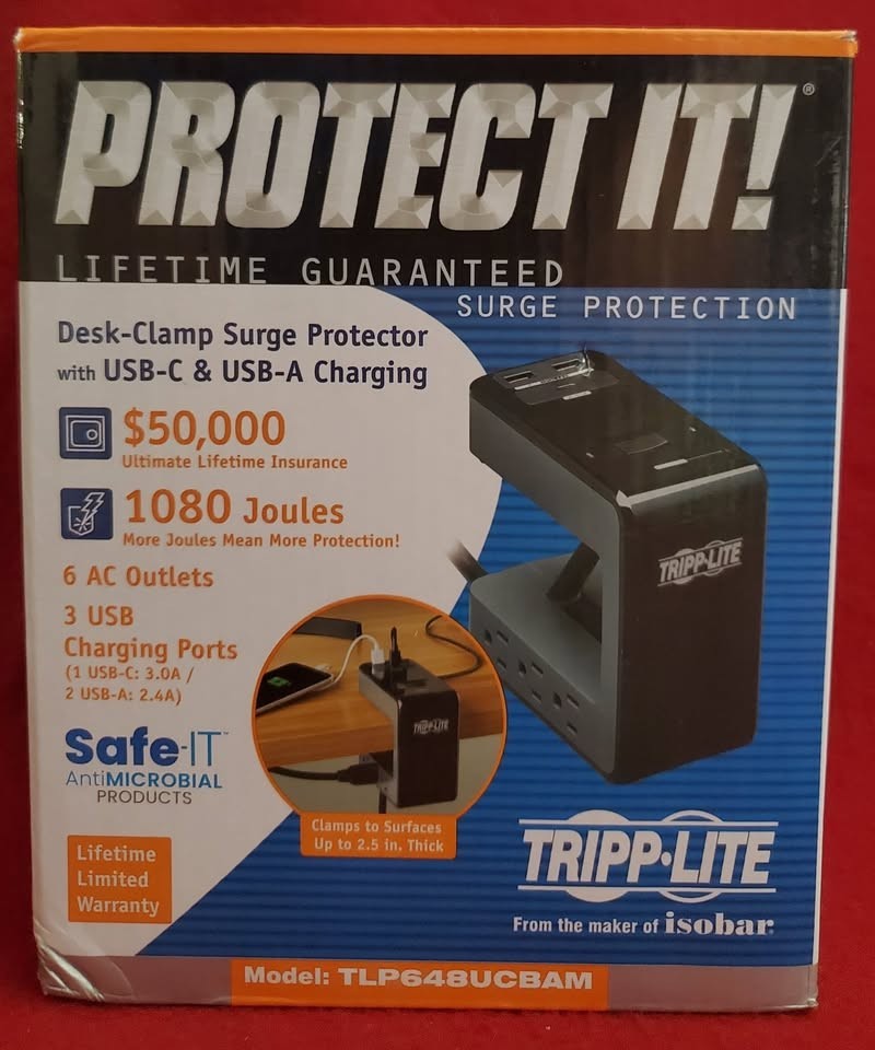 Eaton Tripp Lite Safe-IT Desk Clamp Surge Protector #TLP648UCBAM Black 6-Ac /USB