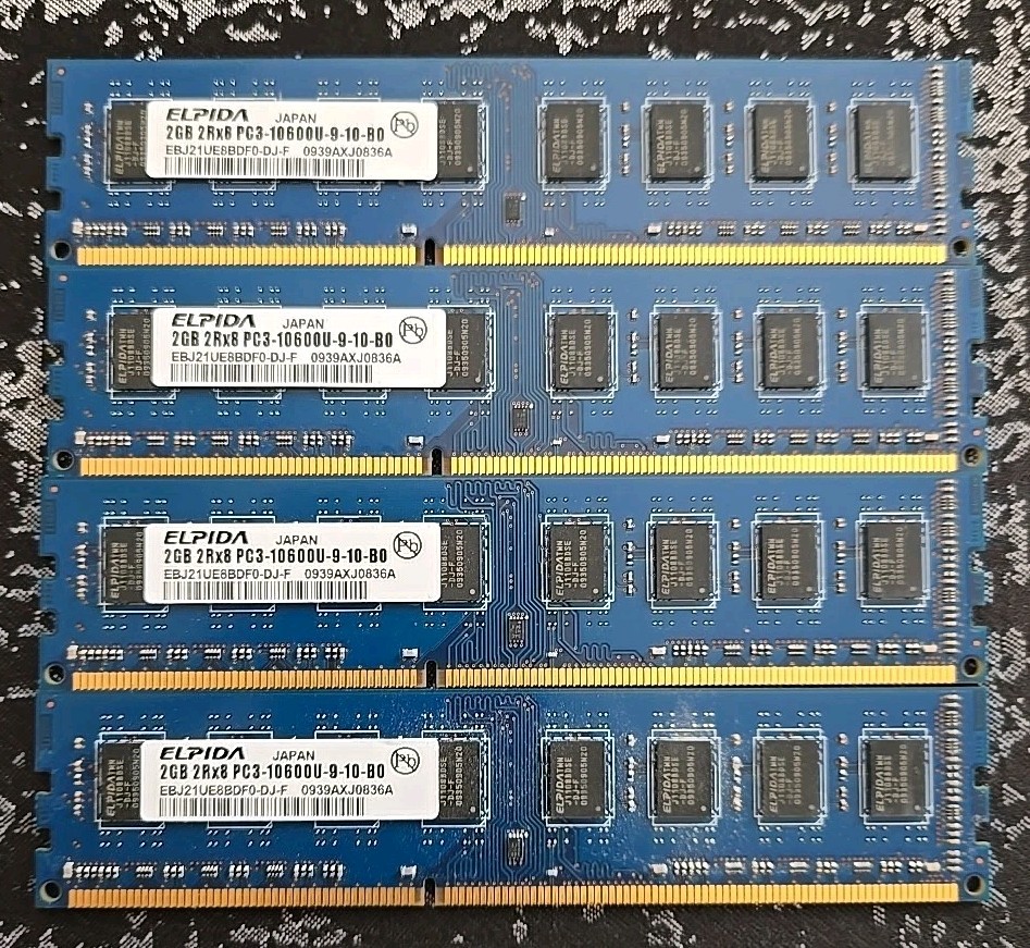 8GB (4x2GB) ELPIDA DDR3 2RX8 PC3-10600U-9-10-B0 EBJ21UE8BDF0-DJ-F DESKTOP MEMORY