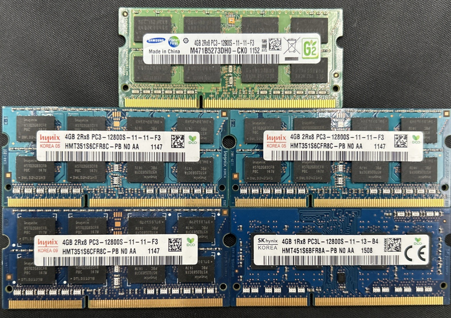 (Lot of 5) 20GB Total — Hynix/Samsung 4GB DDR3L 1600 SODIMM 1Rx8 PC3‑12800