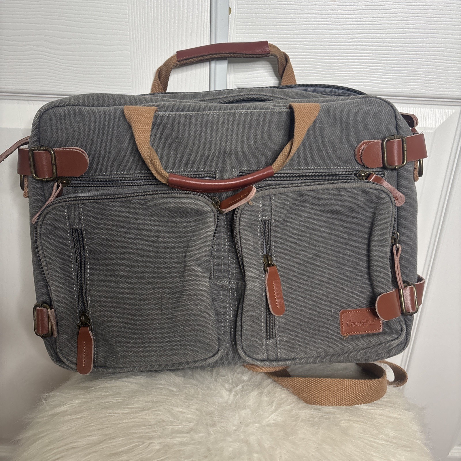 Coolbell Convertible Canvas Messenger bag crossbody 16” Laptop Bag Gray 