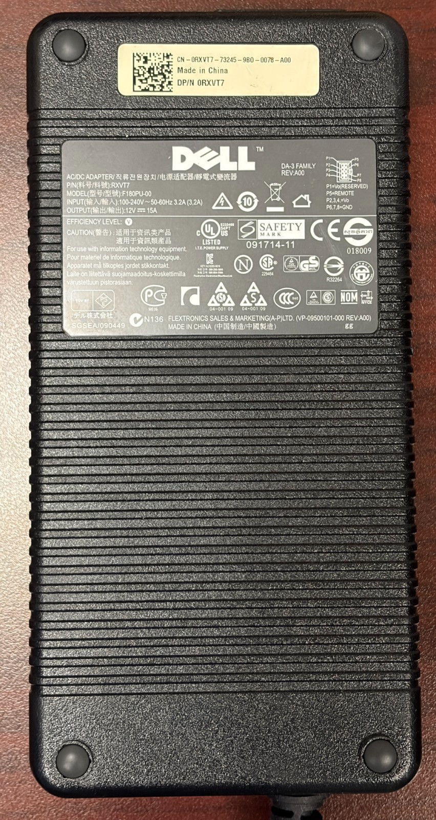Genuine Dell OPTIPLEX AC Adapter 180W 12V 15A 8 Pin RXVT7 F180PU-00 DA-3