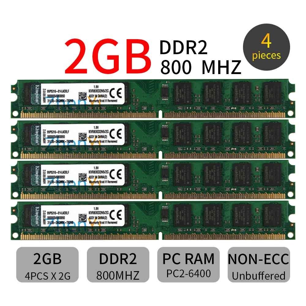 For Kingston 8GB 8G 4x 2GB PC2-6400U DIMM DDR2-800 1.8V Desktop Intel Memory ZT
