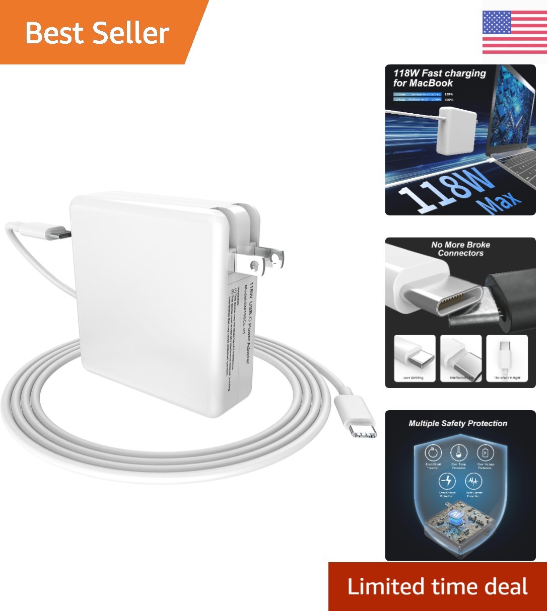 Super Fast 118W USB-C Power Adapter for Efficient Charging - Travel Friendly
