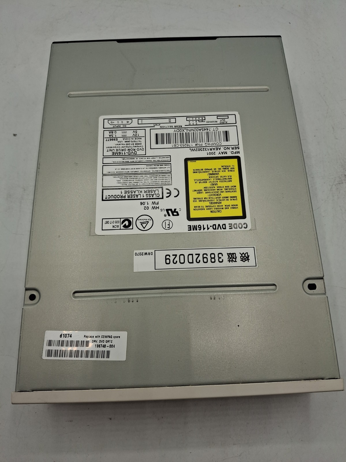 Compaq DVD-116ME Internal IDE DVD-ROM/CD-ROM 5.25in Beige Desktop Drive