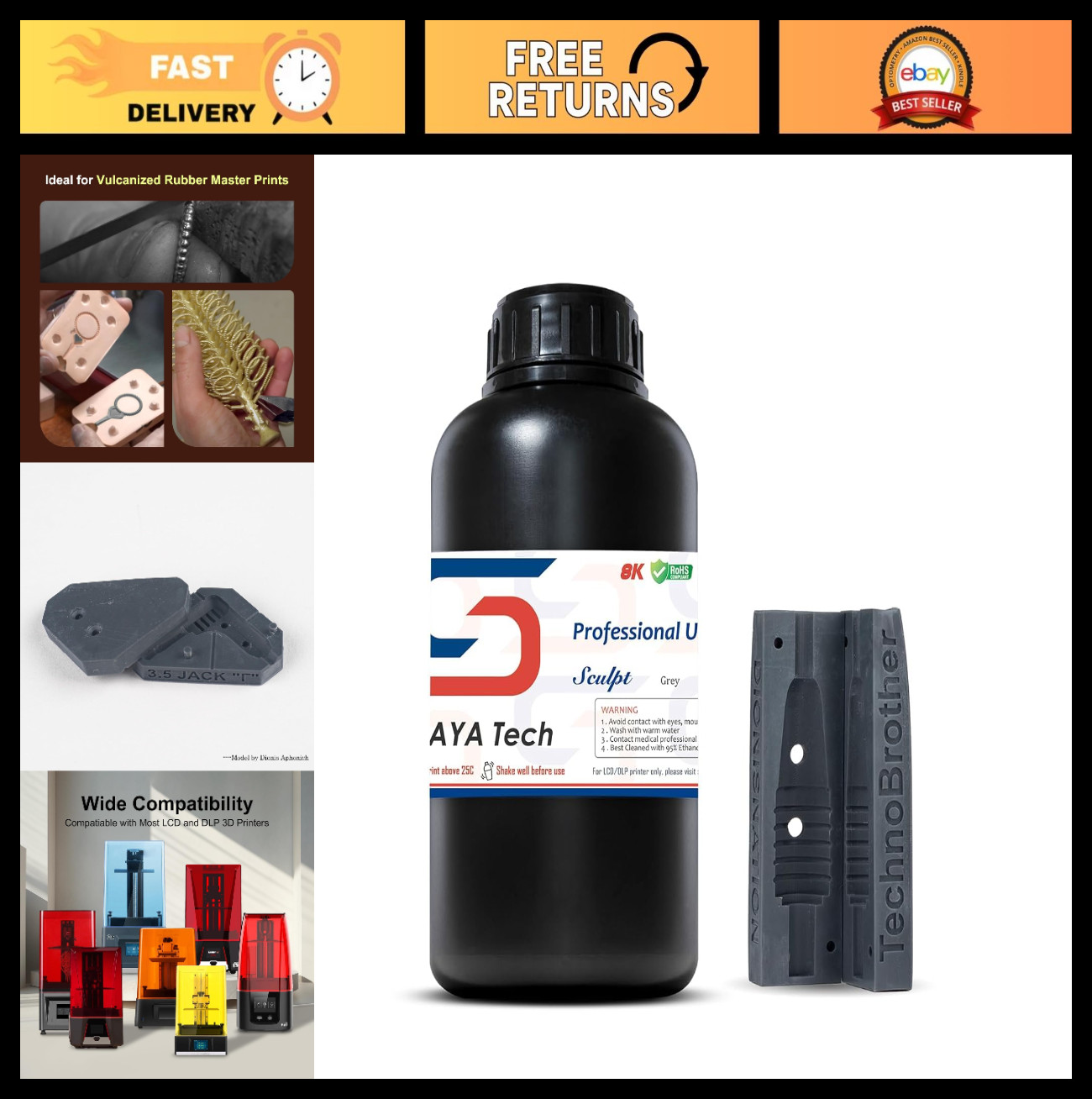 High-Temp Resistant 3D Printer Resin, Dark Grey, 1kg - Ideal for Precision Print
