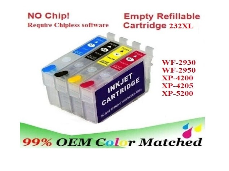 NO CHIP 232XL  232 Alternative  Refillable Cartridge for WF-2930 XP-4200 XP-4205