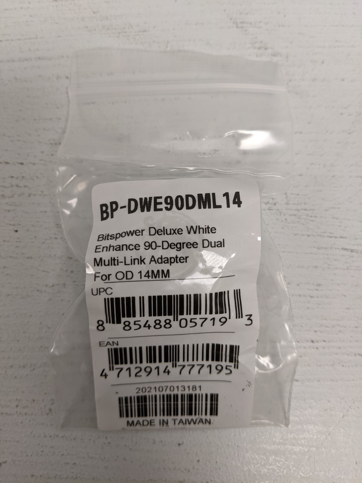 Bitspower Deluxe White Enhance 90-Degree Dual Multi-Link Adapter - OD 14MM - New