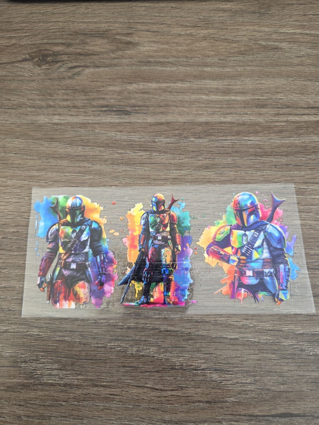 Star Wars The Mandolorian 3 Pose Raised UV DTF Sticker Decal 7in Wide.