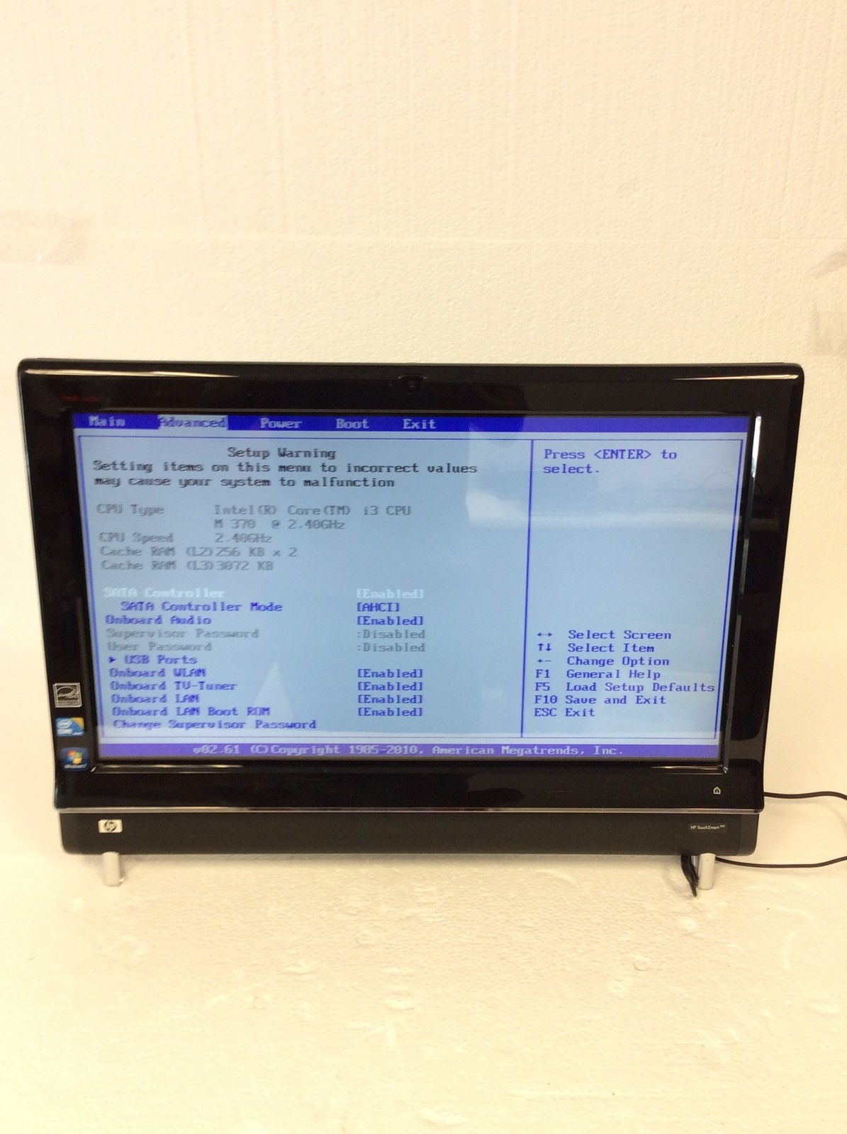 HP TouchSmart 600 All In One Computer Intel i3 M370 2.40Ghz w/ 4Gb Ram, No HD