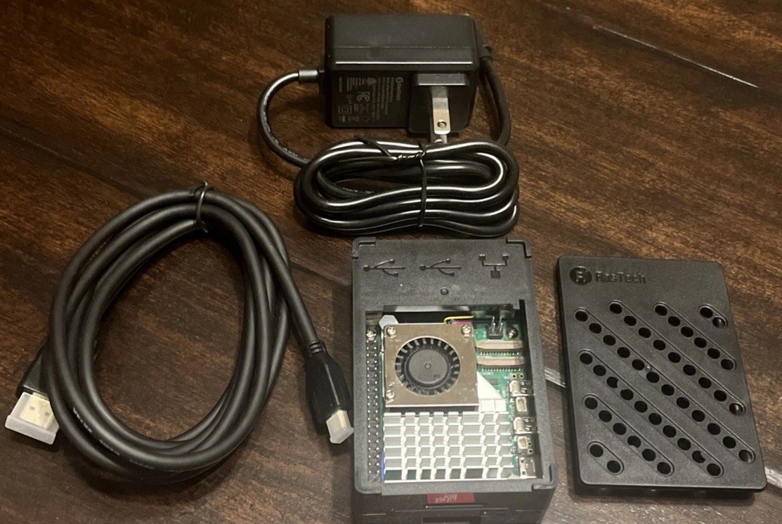 Raspberry Pi 5 4GB Complete Kit W/ Case, Heatsink+Fan, Power, mHDMI, 64GB mSD