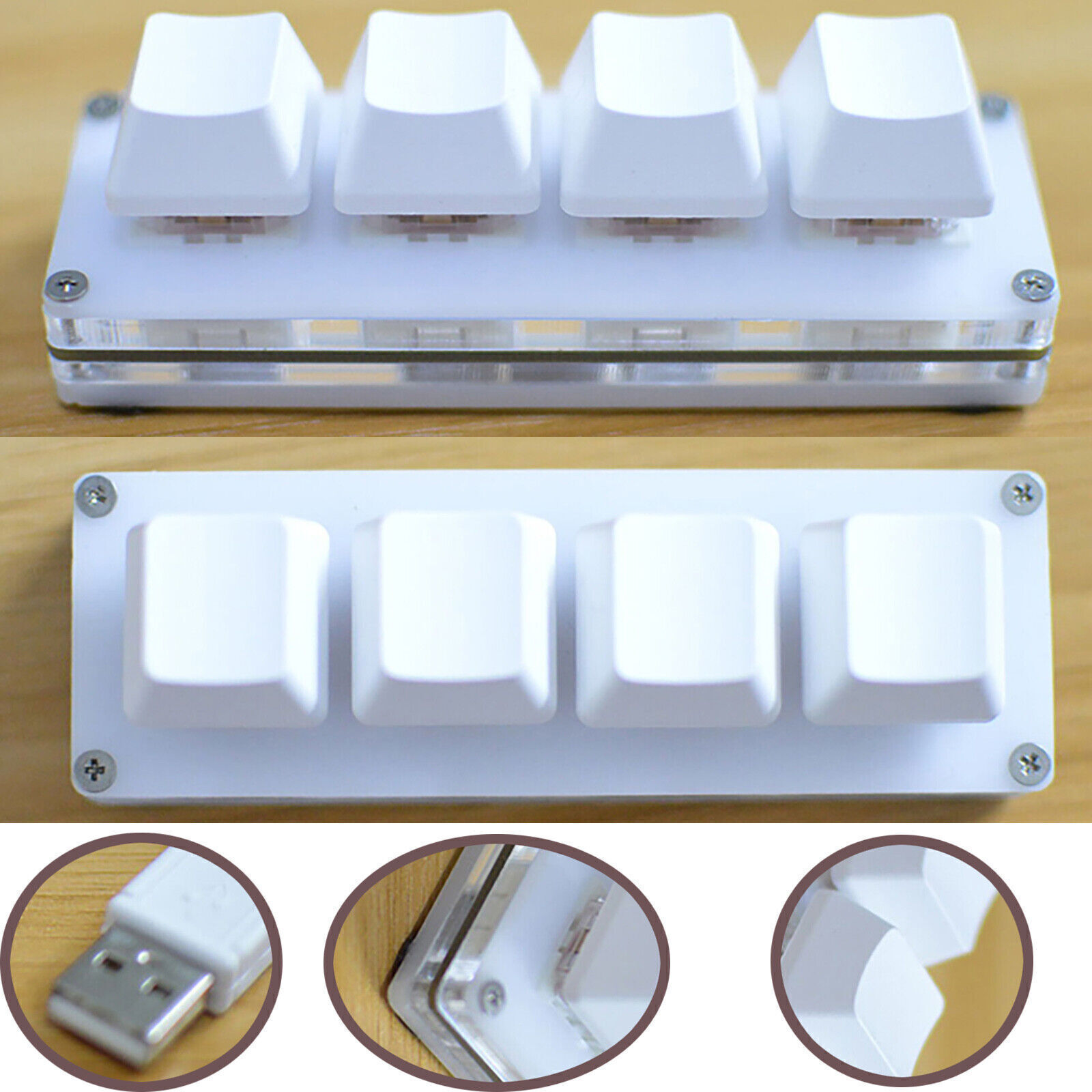 4 Keys USB Mini Mechanical Keyboard DIY Custom Shortcuts Macro Keypad+Data Cable