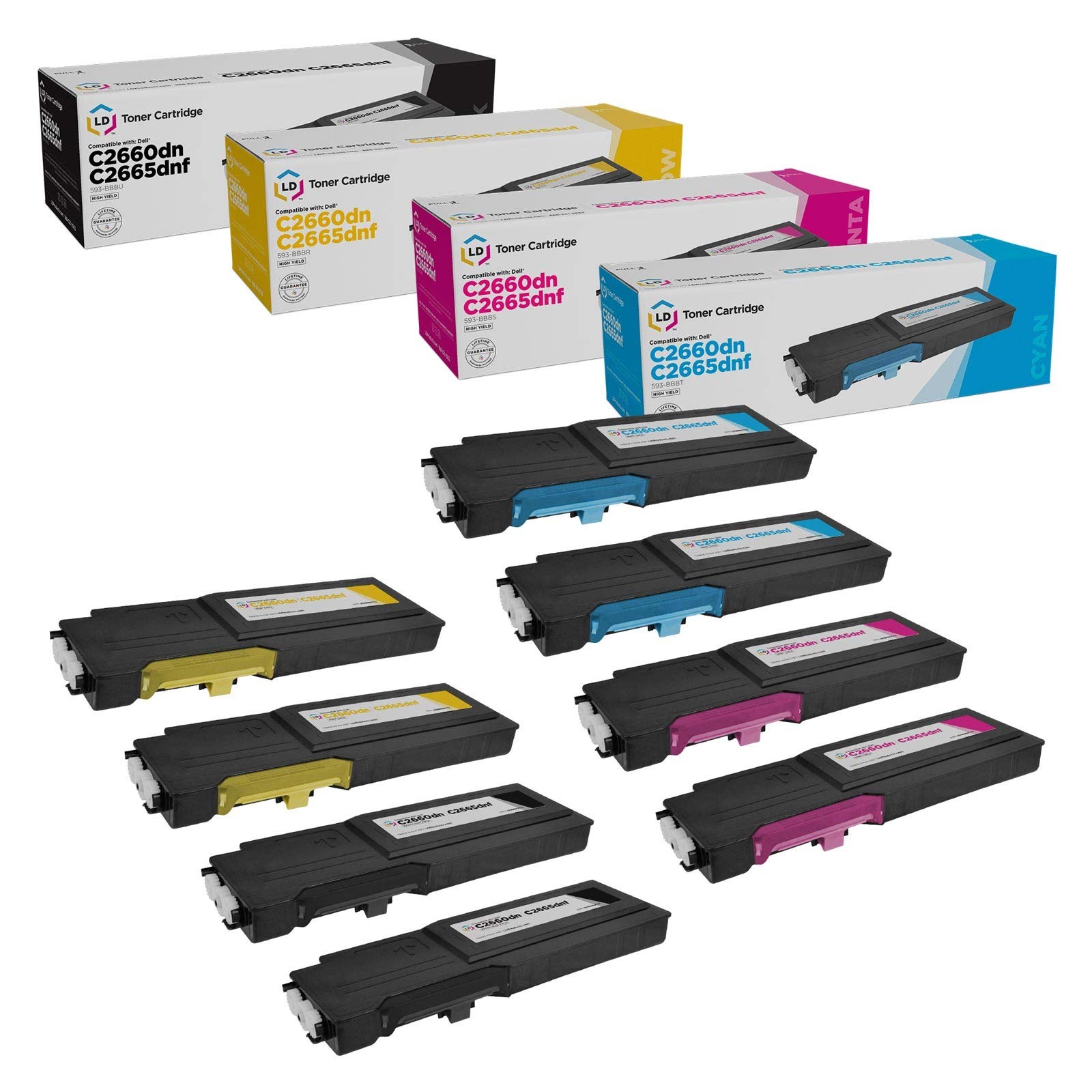LD 8pk Comp Toner for Dell C2660 C2665 HY 593-BBBU 593-BBBT 593-BBBS 593-BBBR