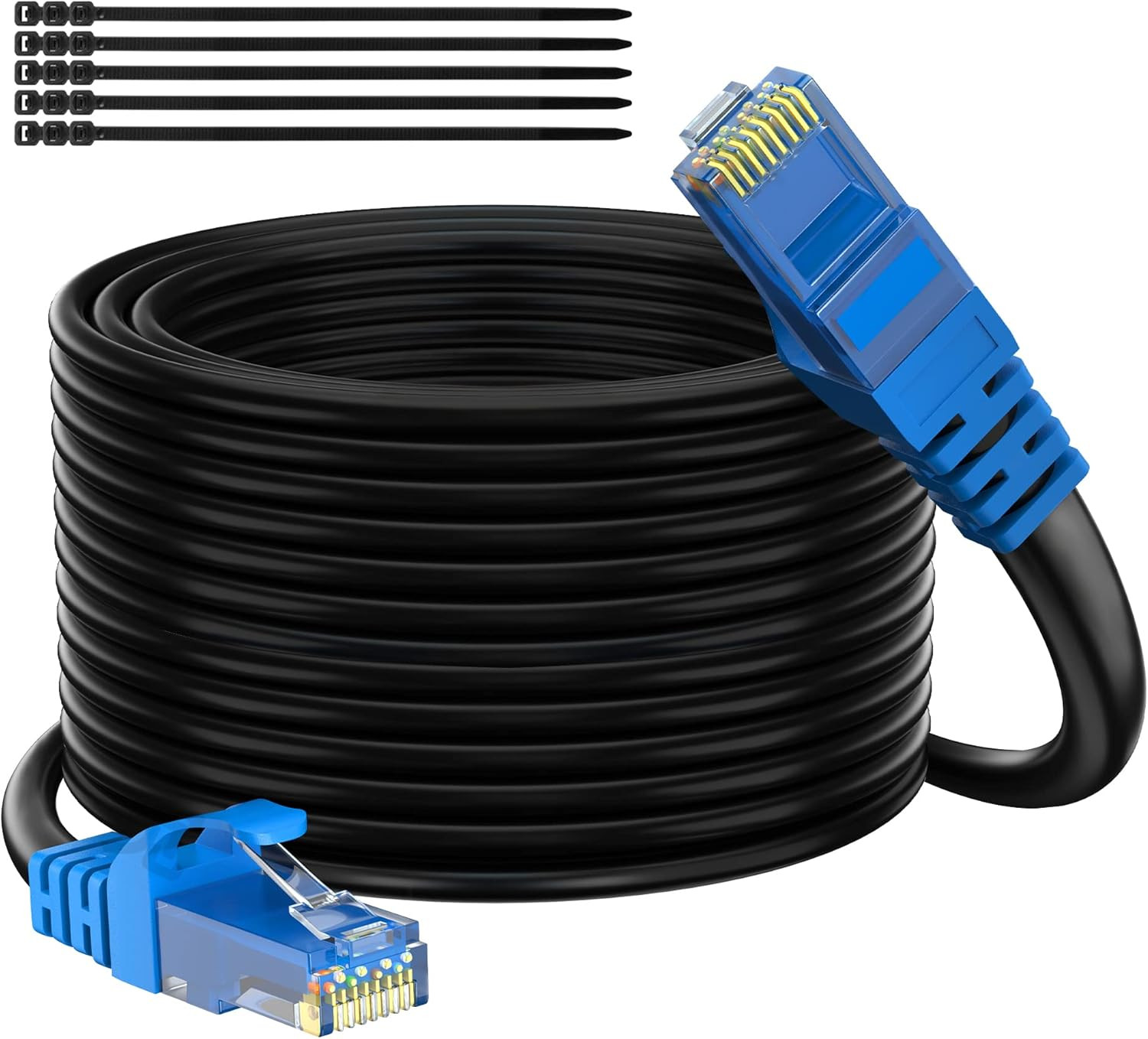 Adoreen Cat 6 Outdoor Ethernet Cable 250 Ft Black, High Speed Heavy Duty Long In