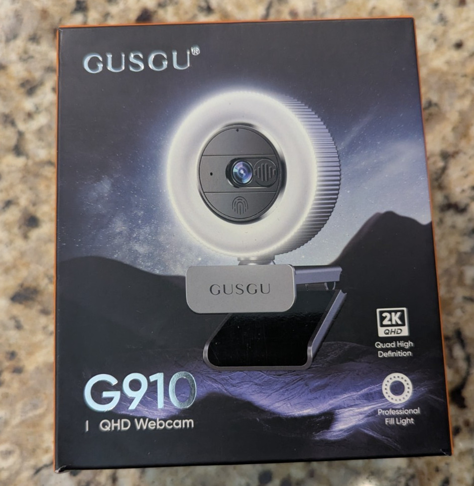 GUSGU G910 QHD 2K 2560x1440 USB Webcam with Fill Light, Black