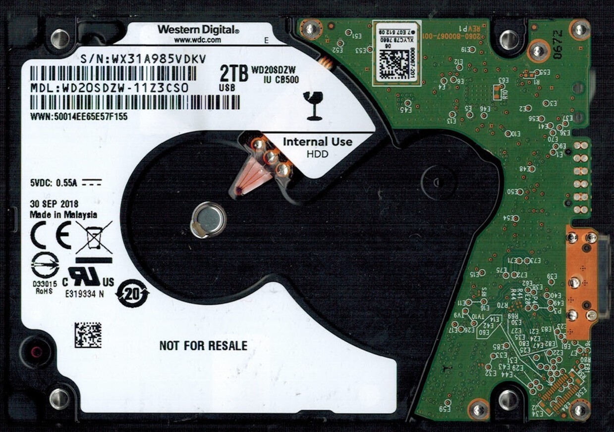 WD20SDZW-11Z3CS0 S/N: WX31A WESTERN DIGITAL 2TB MALAYSIA SEP 2018