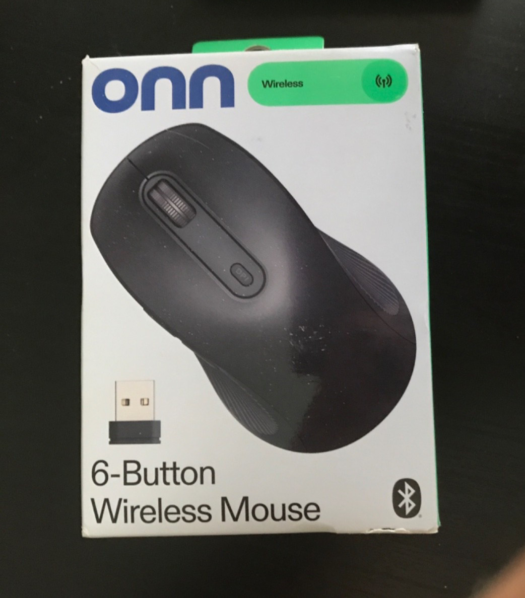 onn Wireless Bluetooth 6-Button Optical Mouse, Adjustable DPI, Black Open Box