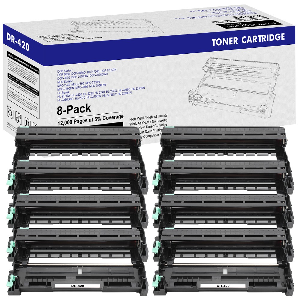 8 Pack DR420 Drum Unit for Brother TN450 TN-420 HL-2280DW HL-2270DW MFC-7360N
