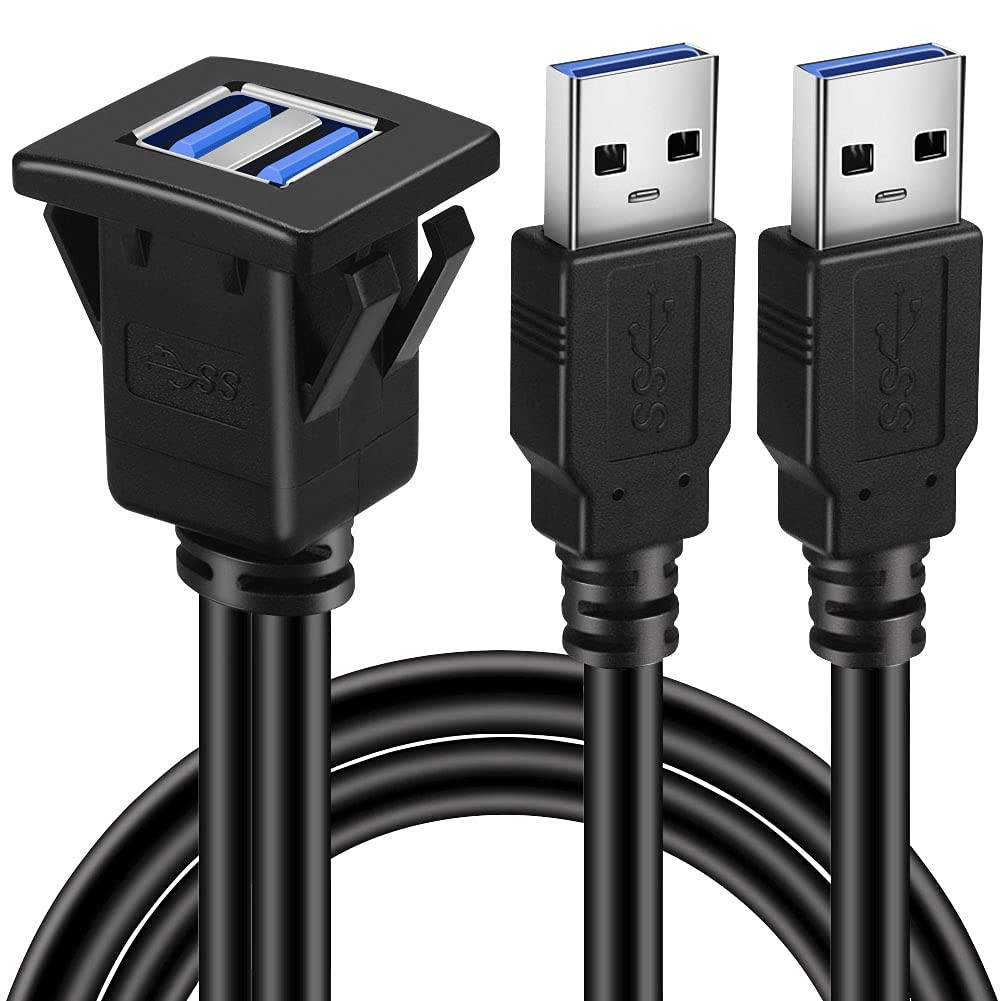 Dual Ports Square USB 3.0 Panel Flush Mount Extension Cable 3ft