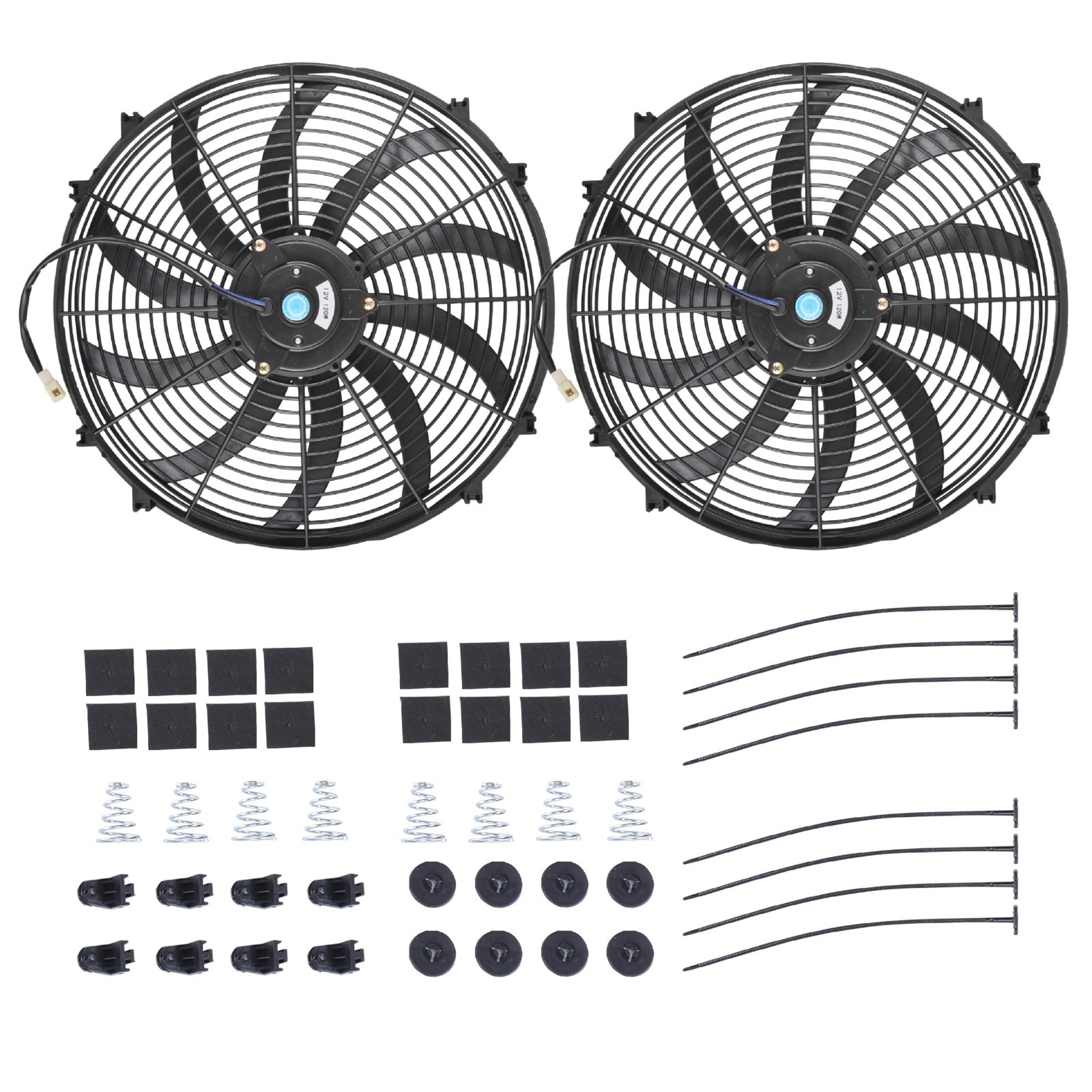 14" Slim Electric Radiator Cooling Fan - Push Pull Design, 2 Pack, Black