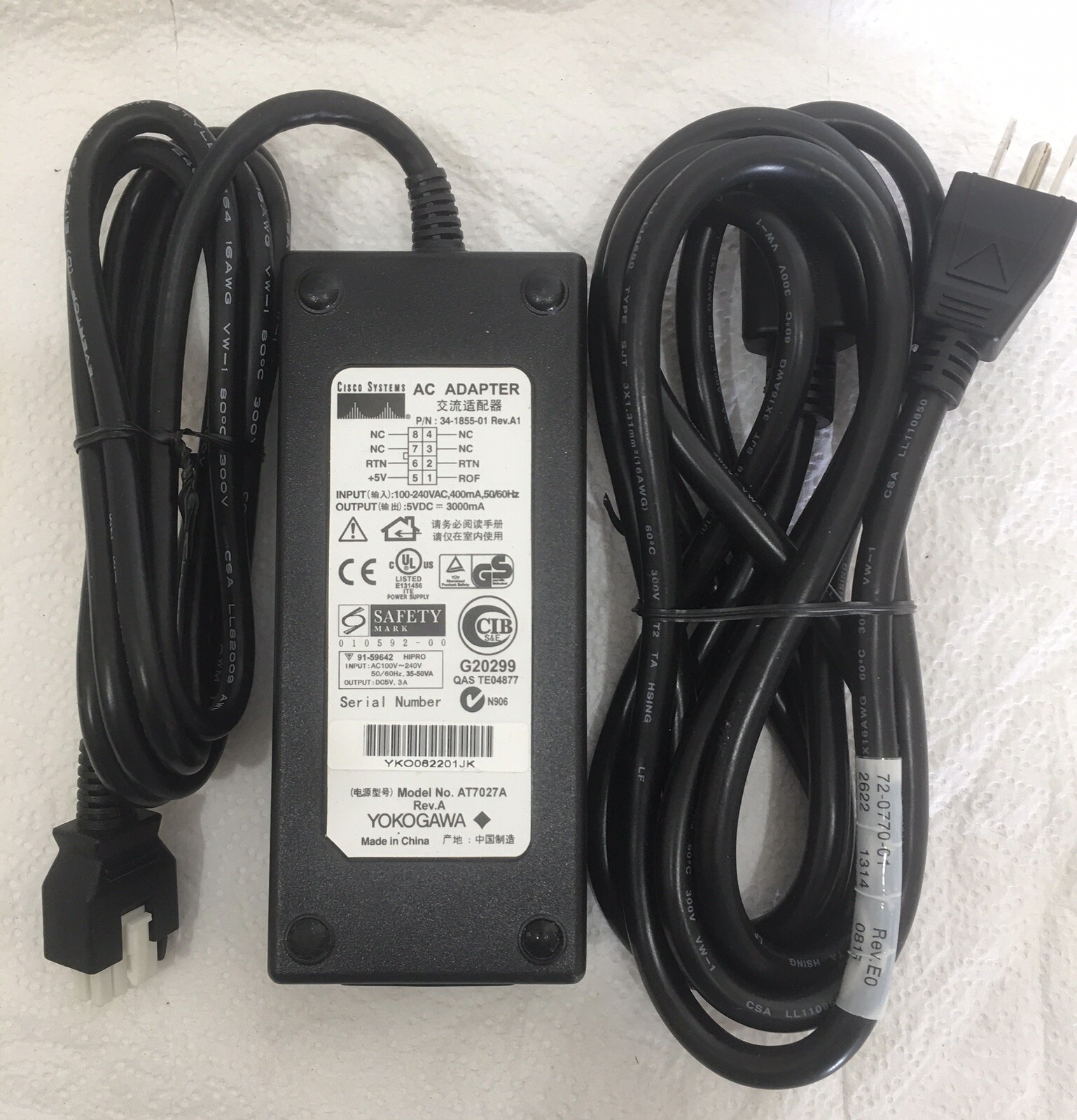 Cisco Systems #34-1855-01 AC Adapter New With Power Cord