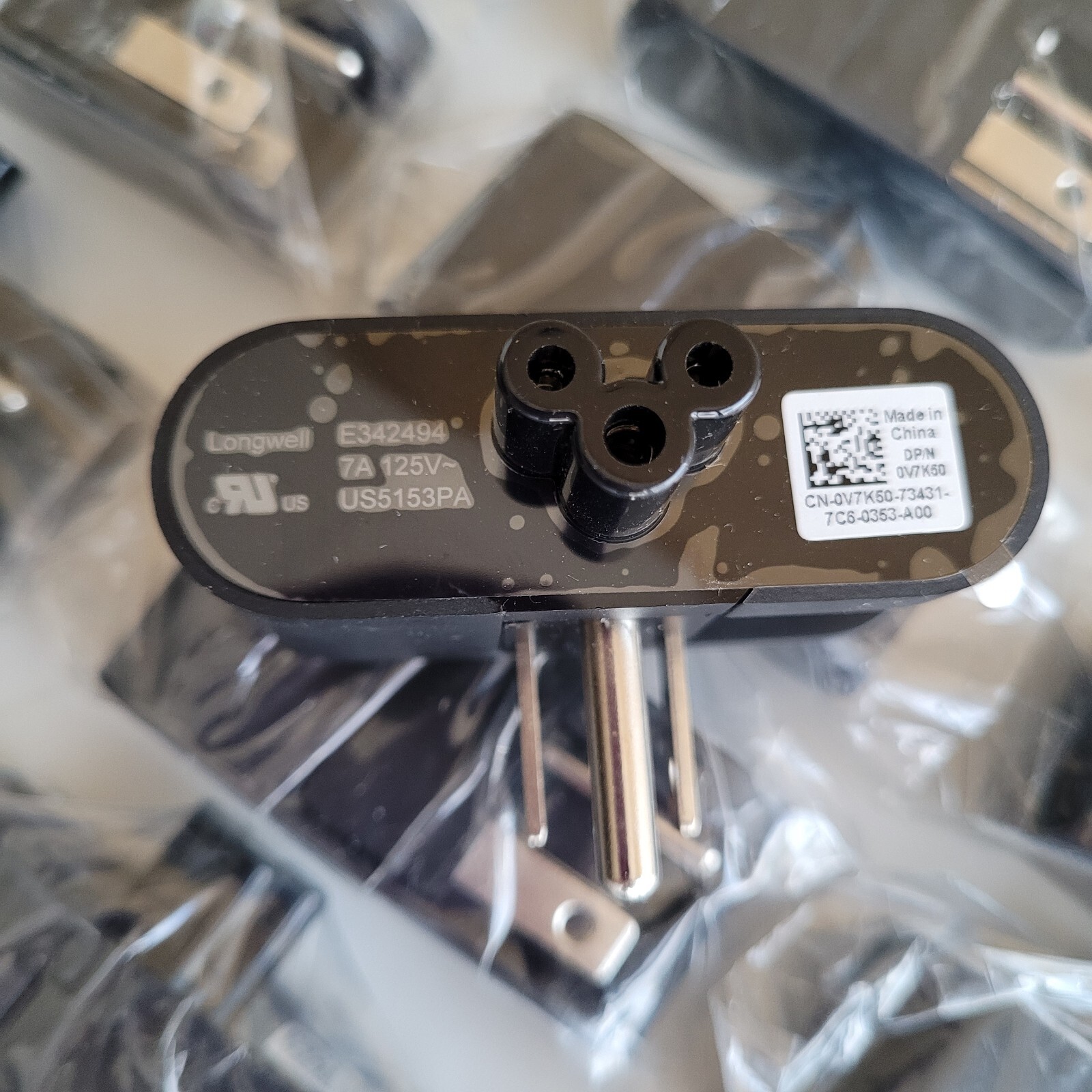 Dell 3-Prong Adapter V7K50 Longwell Wall Outlet 125V 7A OEM E342494 Lot of 36