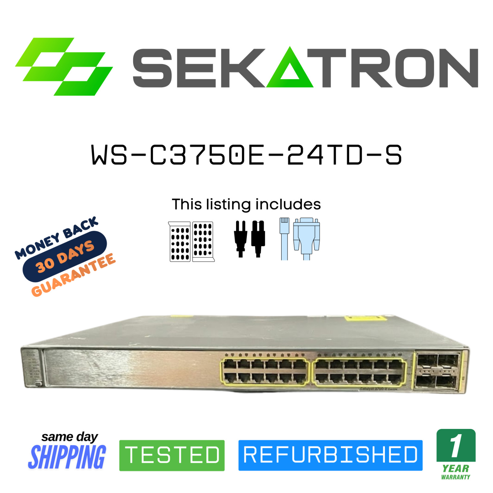 🔀 Cisco WS-C3750E-24TD-S • 24× Gigabit Ports • 2× 10G TwinGig Uplinks • Tested⚡