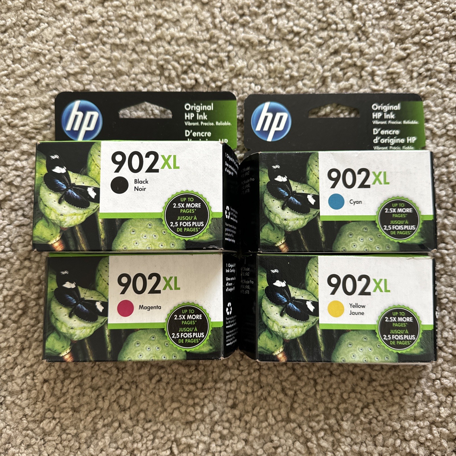 4 Pack HP OEM 902XL Ink Black Color Set cyan magenta yellow 6970 6975 Yr 2021/22