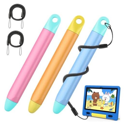Kid-Friendly Stylus for Touch Screens, 3 Pack Kids Tablet Pen with Tethers