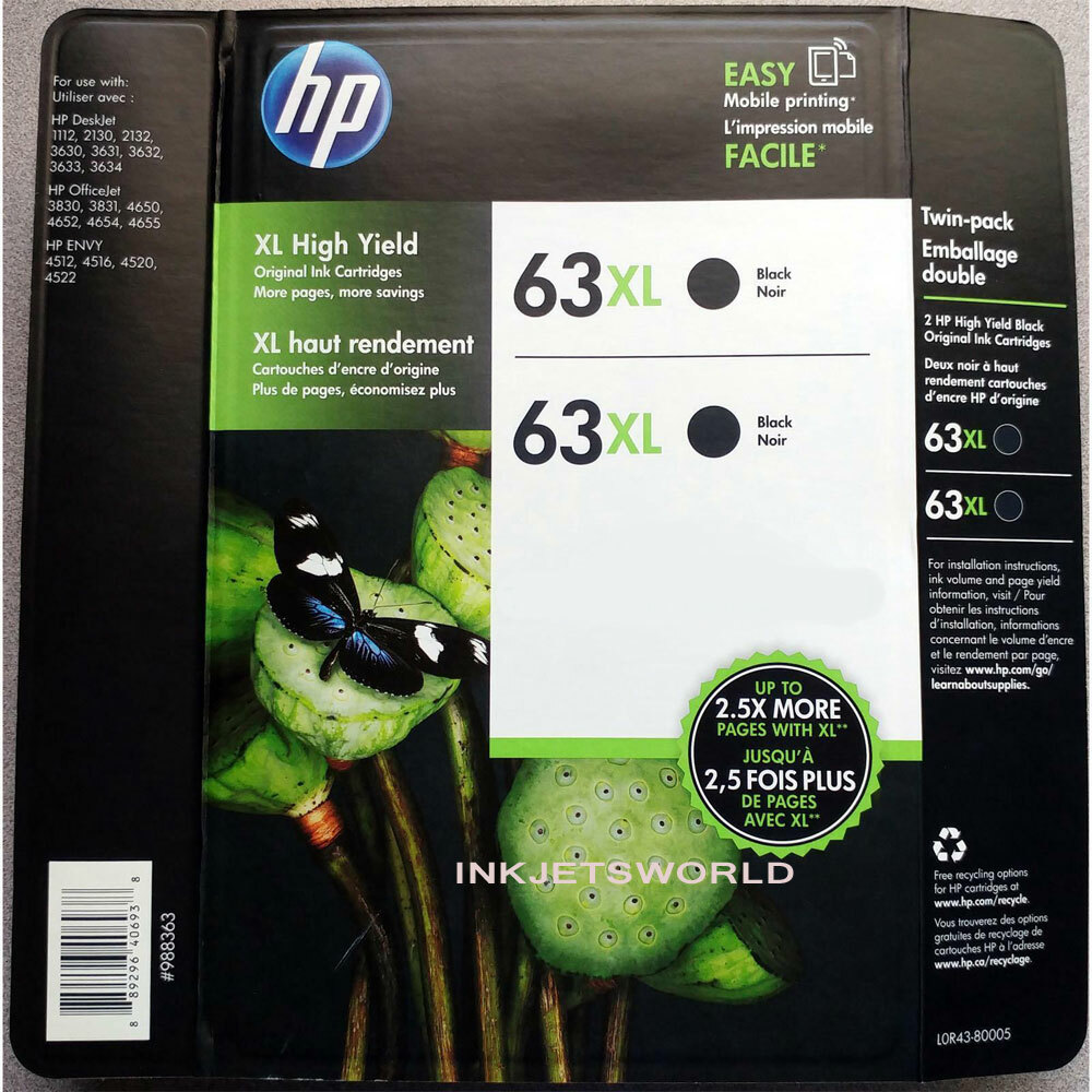 2pack HP 63XL High-Yield Black Original Ink Cartridges