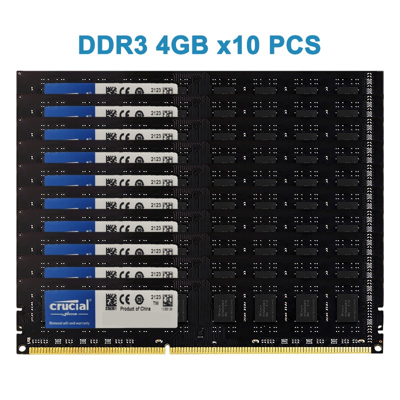 Crucial DDR3 40GB KIT 1333MHZ 1.5V 240-P Non-ECC DIMM Desktop Memory RAM 10x4GB