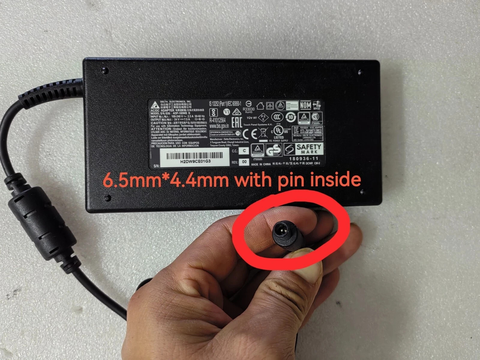 Delta 24.0V 7.5A ADP-180WB B(6.5mm) 180W Adapter For Elo POS AiO EPS22H5 E938113