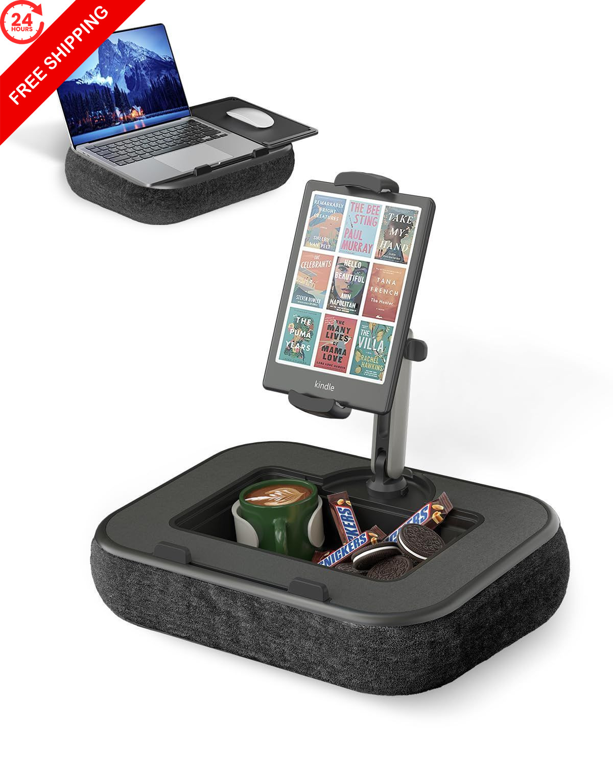 Viozon Kindle Pillow Stand Holder, Phone holder for Bed, Laptop Lap Black