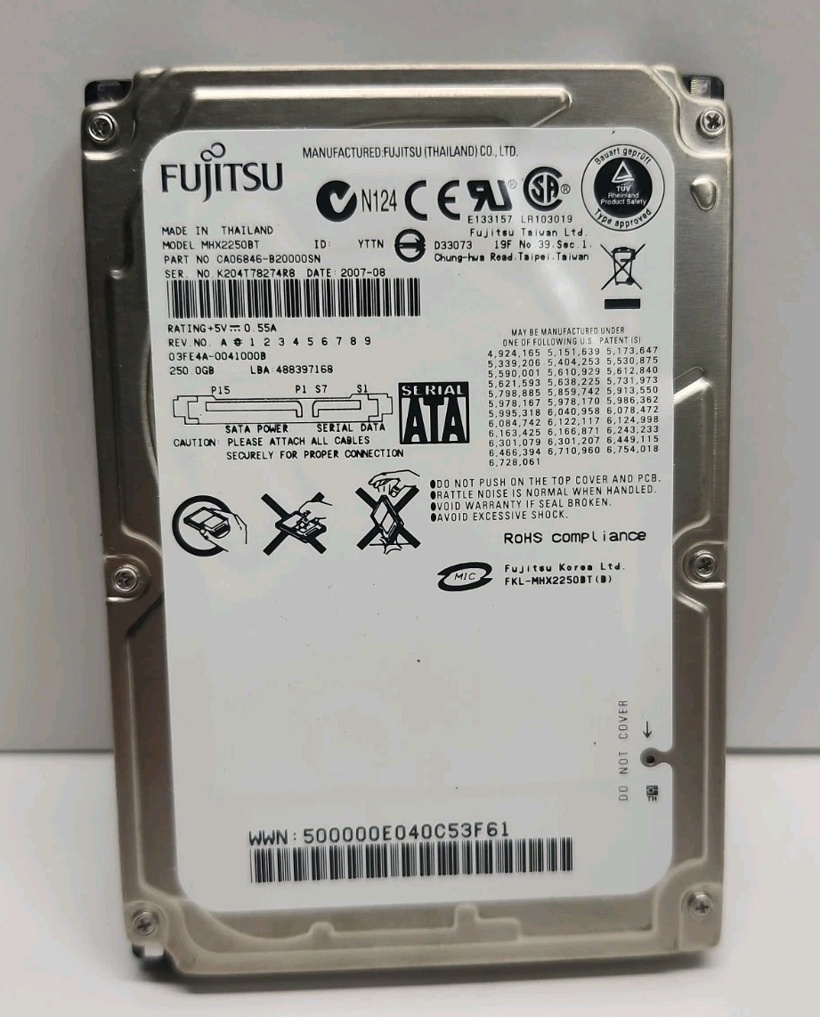 Fujitsu MHX2250BT 250GB 2.5" SATA Laptop Hard Drive HDD CA26343-B84304BA PCB