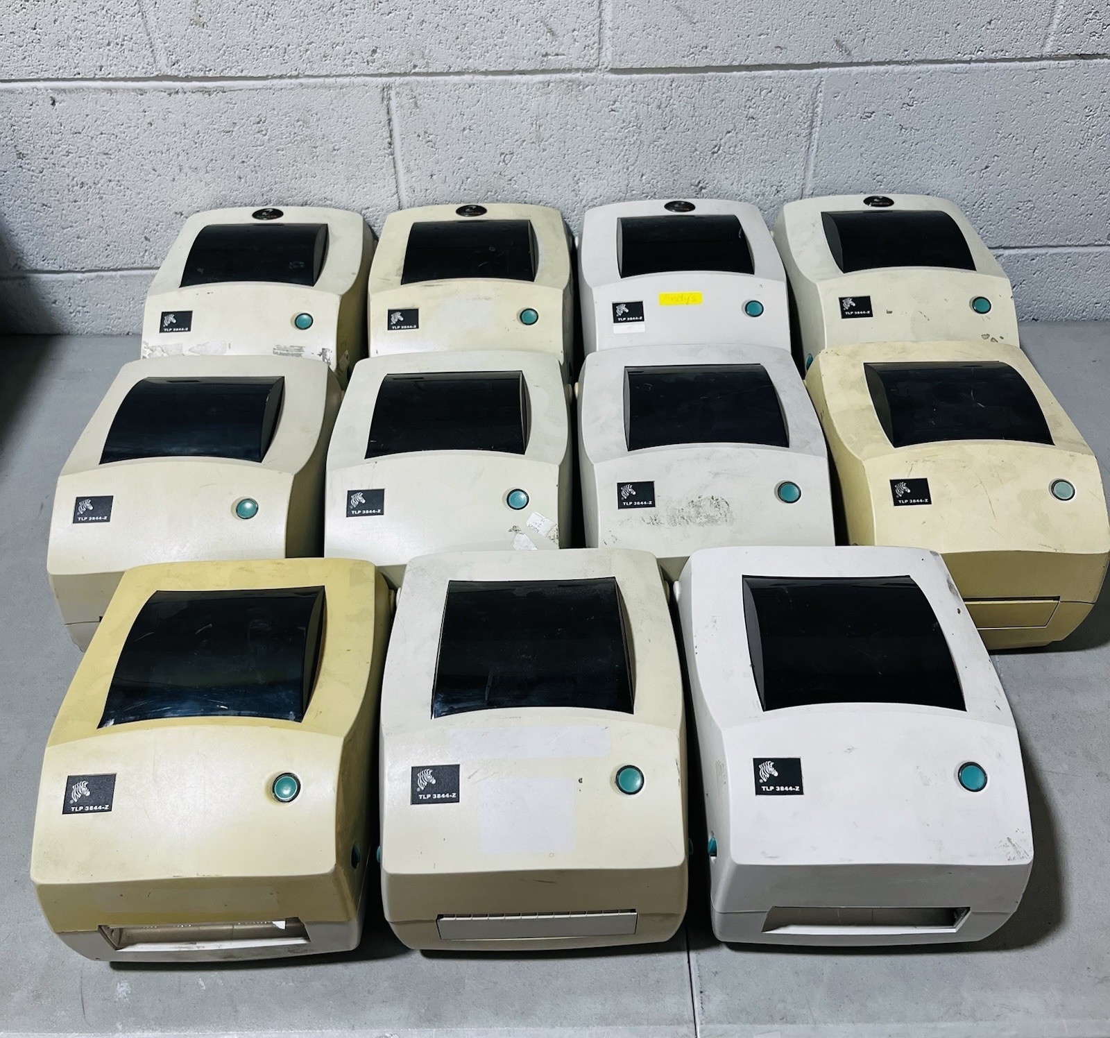 LOT OF 11: Zebra TLP 3844-Z Thermal Printer - ALL POWER ON - Parts/Repair Only