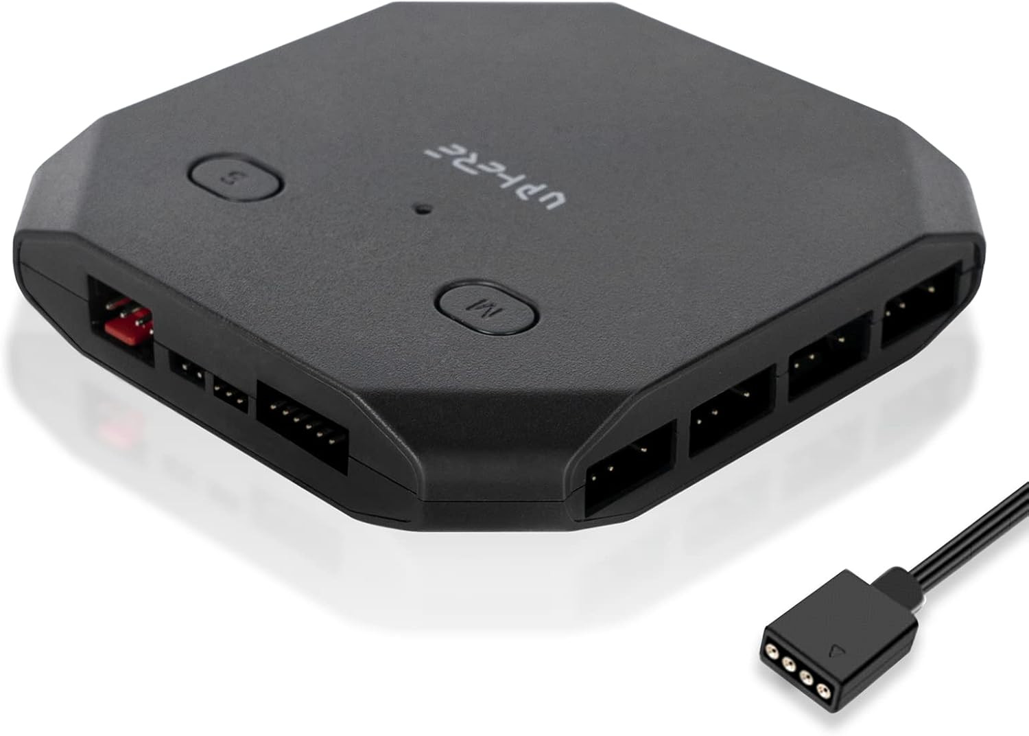 Uphere 12V RGB to 5V ARGB Fan Hub with 6 PWM and 8 ARGB Ports, Black