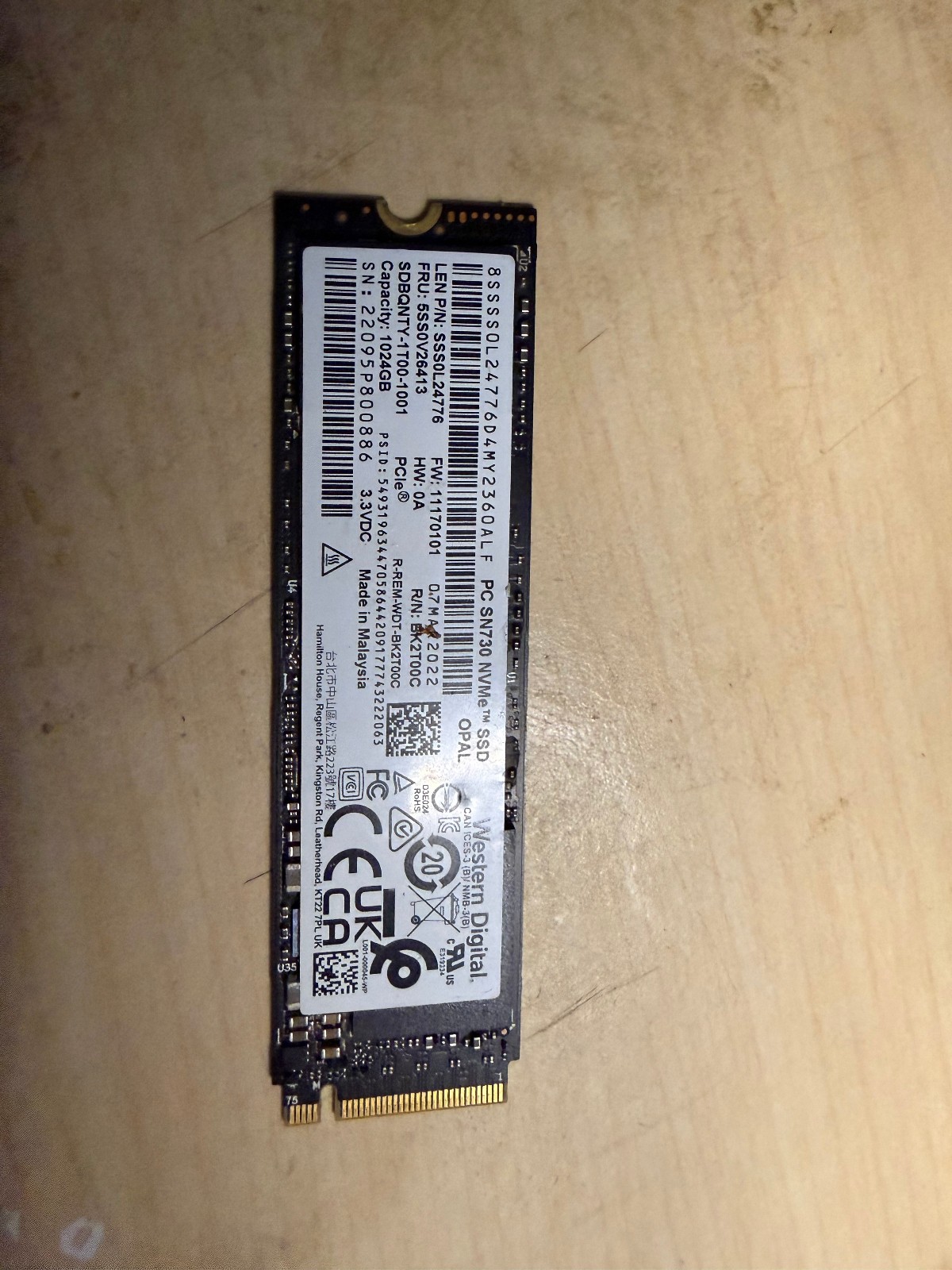 Western Digital SDBQNTY-1T00-1001 1TB SN370 2280 M.2 NVME SSD