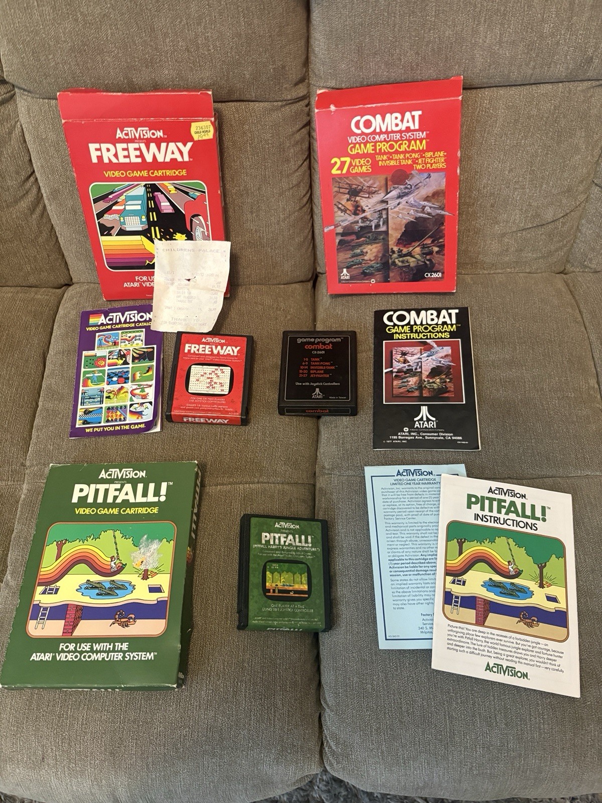 3 BOXED Atari 2600 Video Games (Freeway w/Receipt, Pitfall, & Combat) - Tested