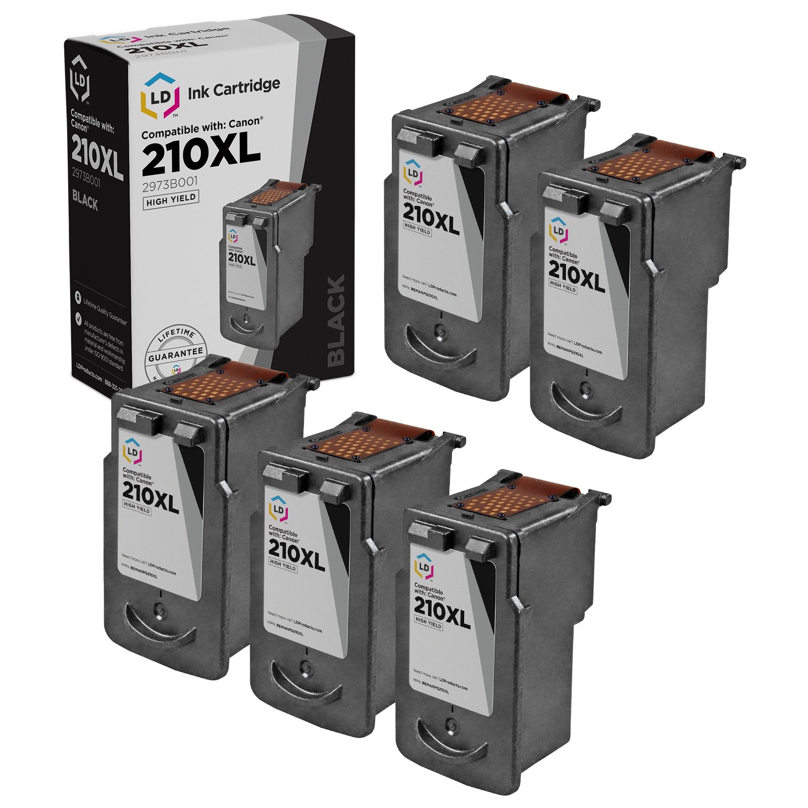 LD Canon Replacement PG-210XL Set of 5 High Yield Ink Cartridges